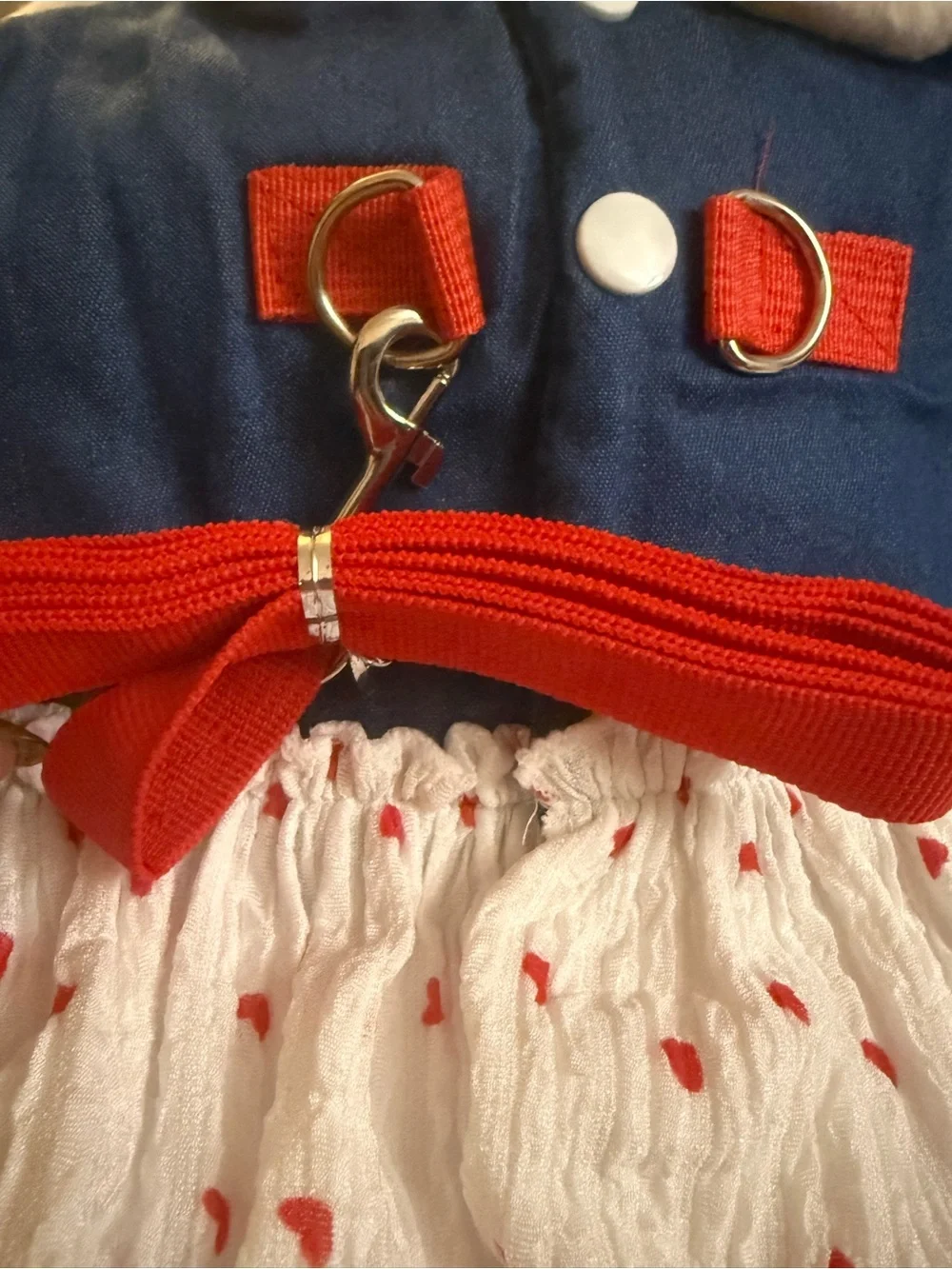 Small Dog Harness Dress + Matching Leash – Strawberry Red White & Blue – NWOT